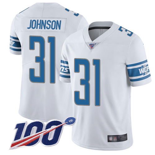 Detroit Lions Limited White Youth Ty Johnson Road Jersey NFL Football 31 100th Season Vapor Untouchable